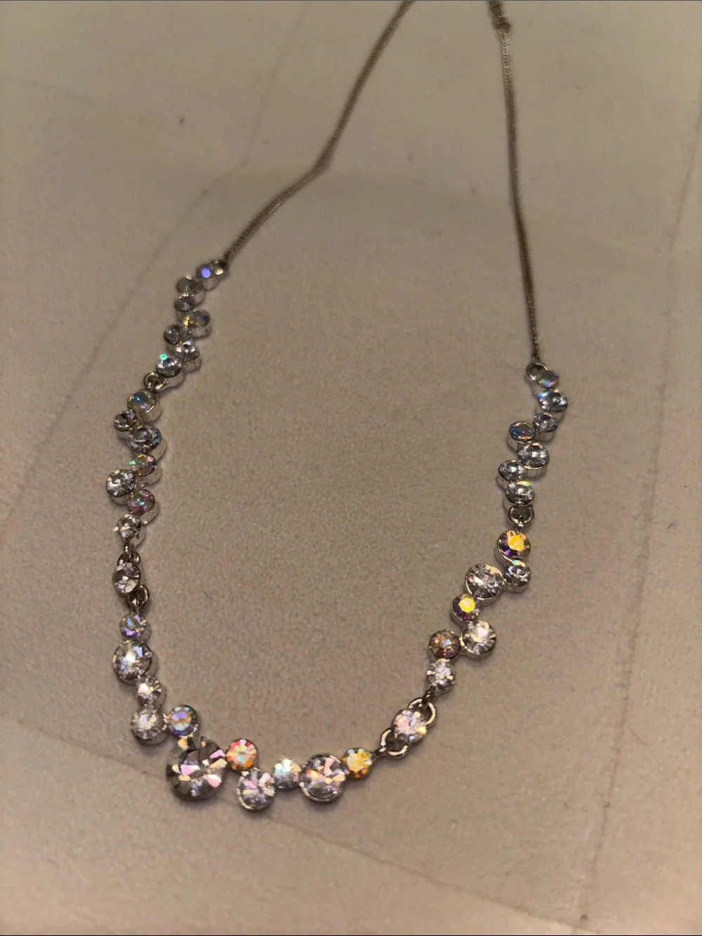 Silver Crystal Pendant Necklace - Clear/Iridescent